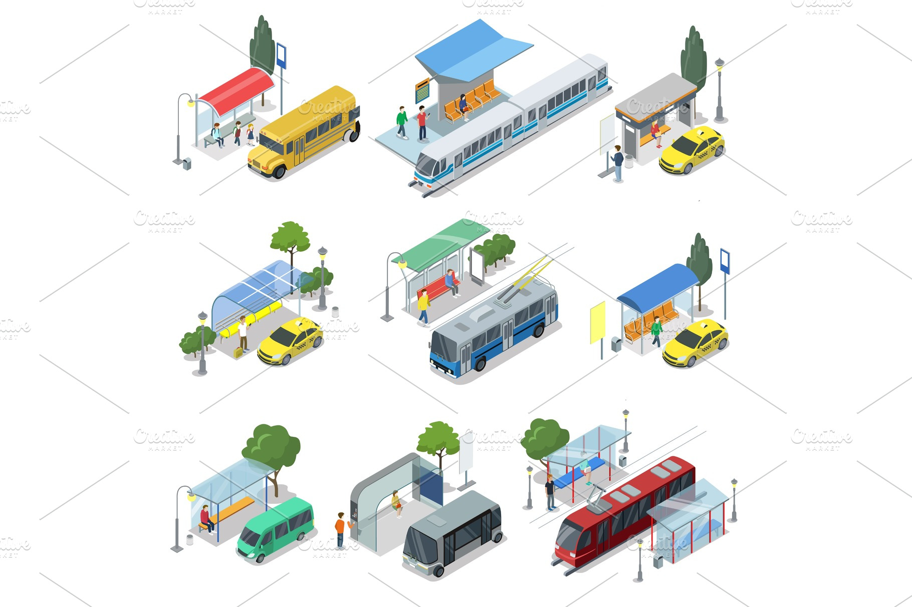 Download City public transport isometric 3D set | Pre-Designed ...