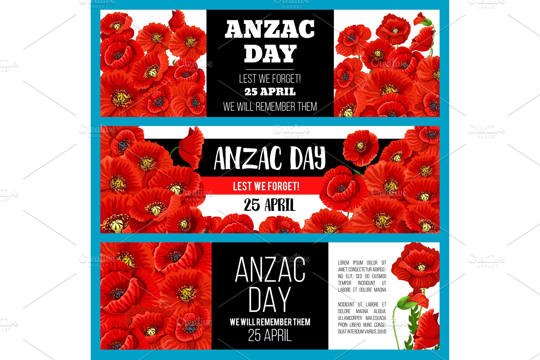 Anzac Day Lest We Forget banner for 25 April Remembrance Day of