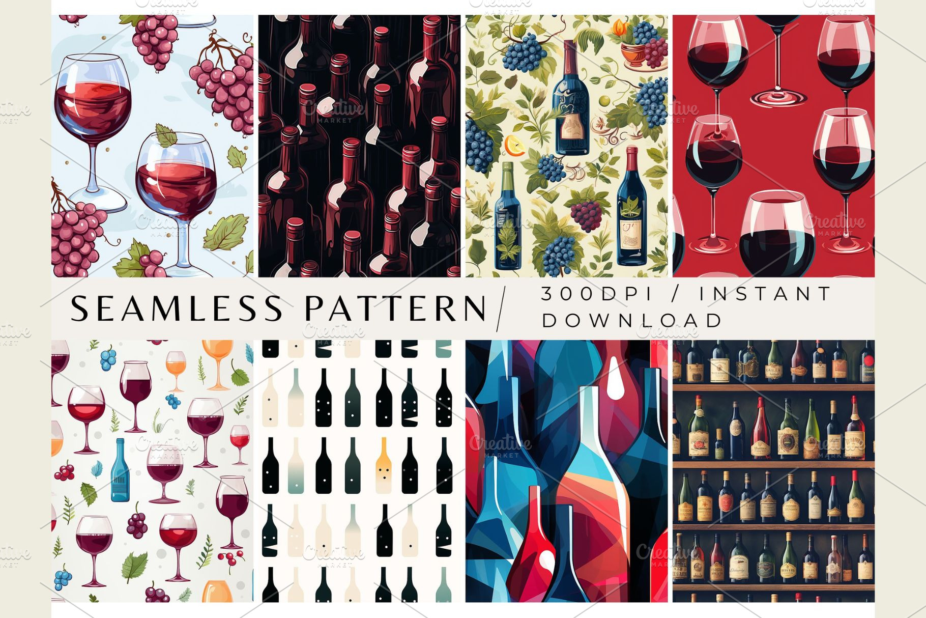 8 Wine Seamless Repeating Patterns | Graphic Patterns ~ Creative Market