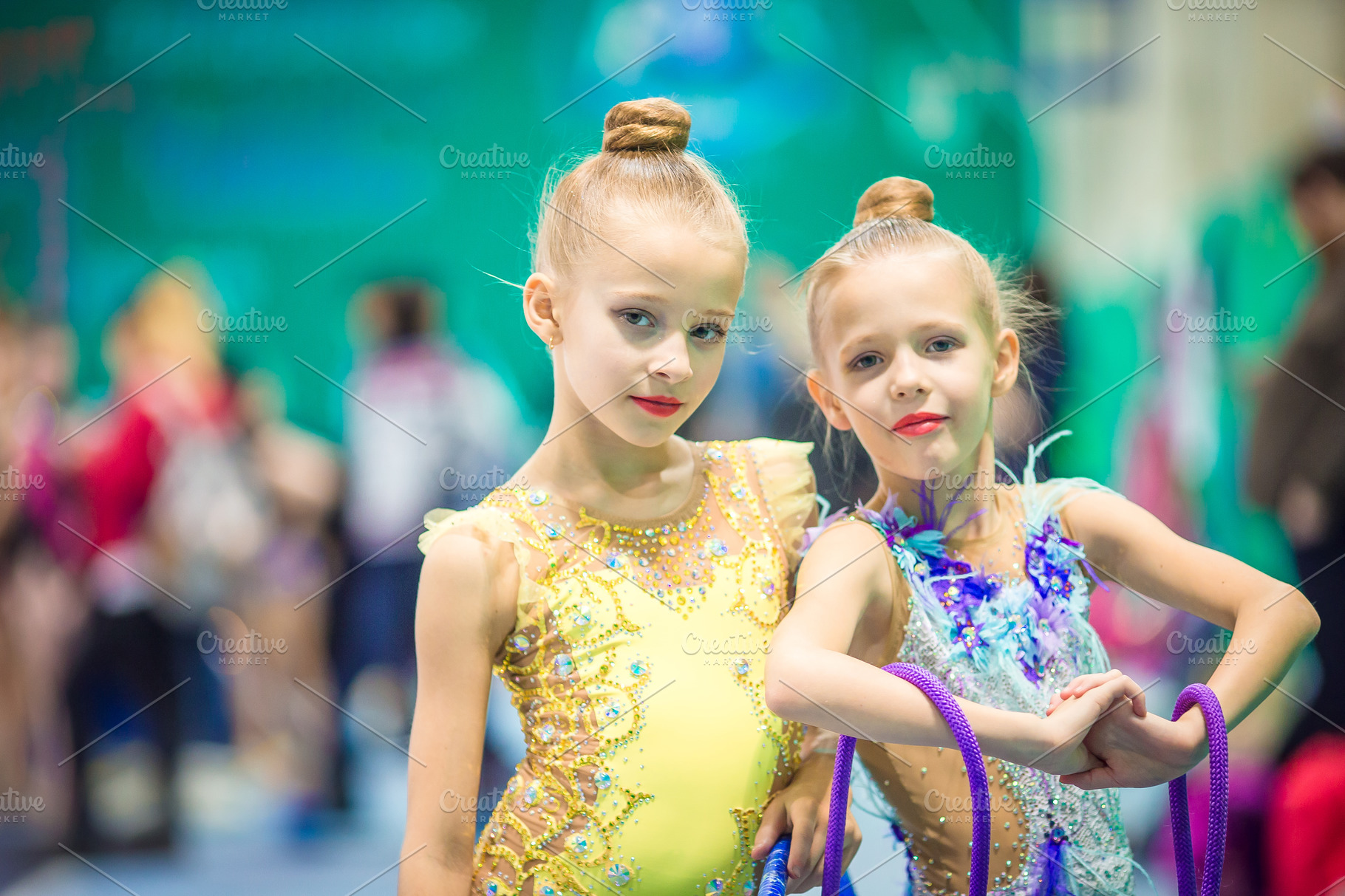 Little Adorable Gymnasts With Medals In Rhythmic Gymnastics