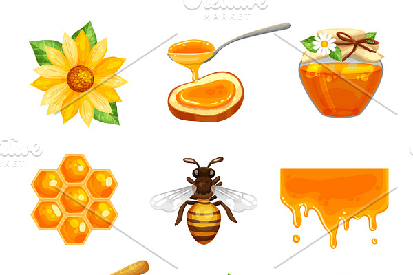 Honey flat vector set | Pre-Designed Illustrator Graphics ~ Creative Market