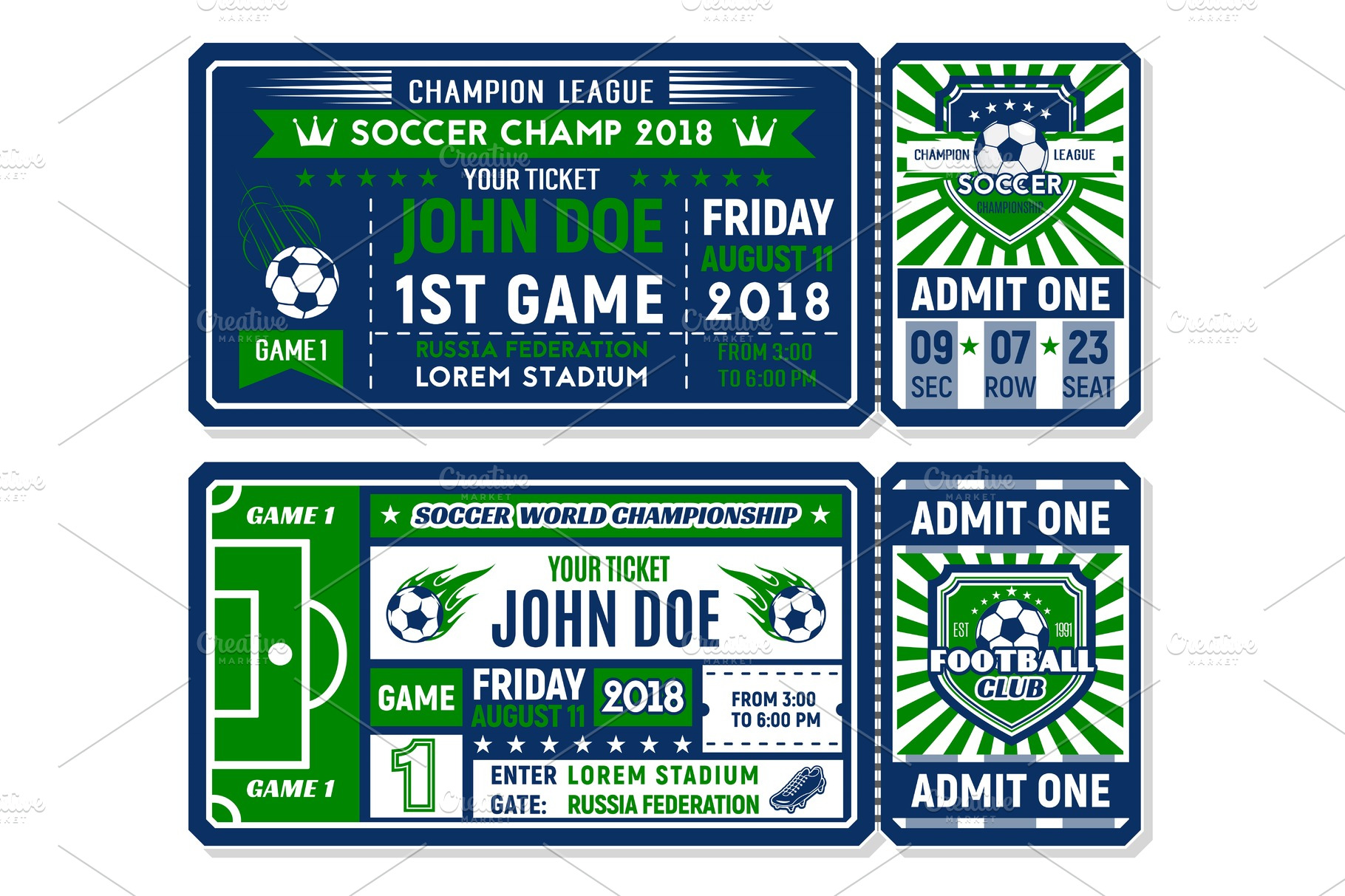 Soccer ticket for football championship match Vector Graphics