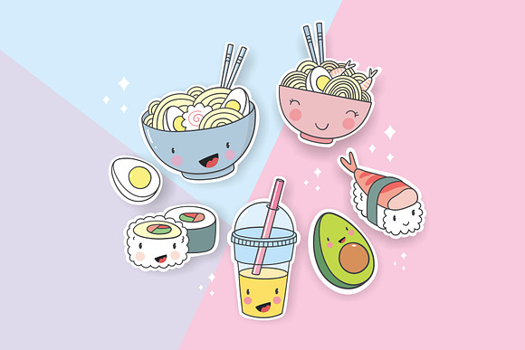 Cute Food Kawaii Stickers  Decorative Illustrations ~ Creative Market