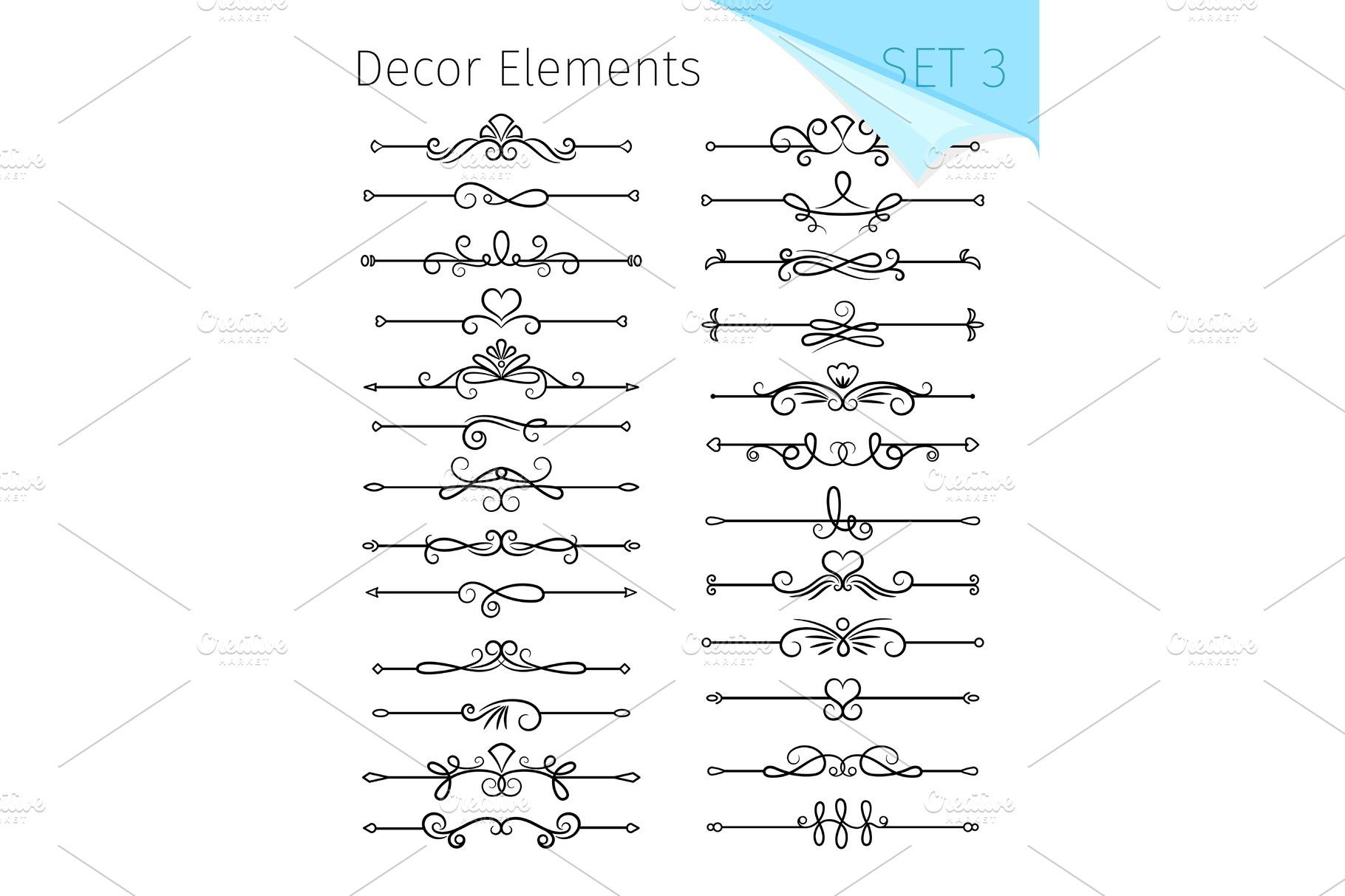 Text dividers. Vector typographic line divider set, retro book ornate