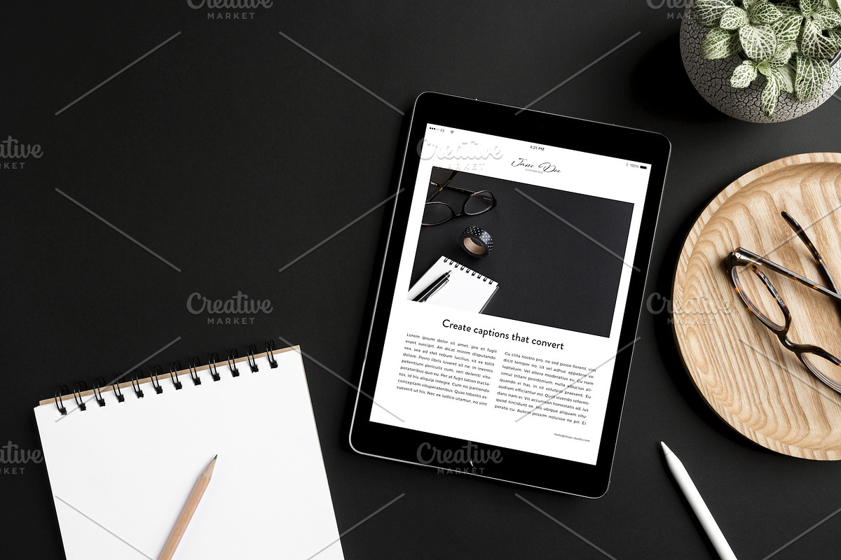 Download iPad Lifestyle Flat Lay Photo Mockup | Creative Photoshop Templates ~ Creative Market