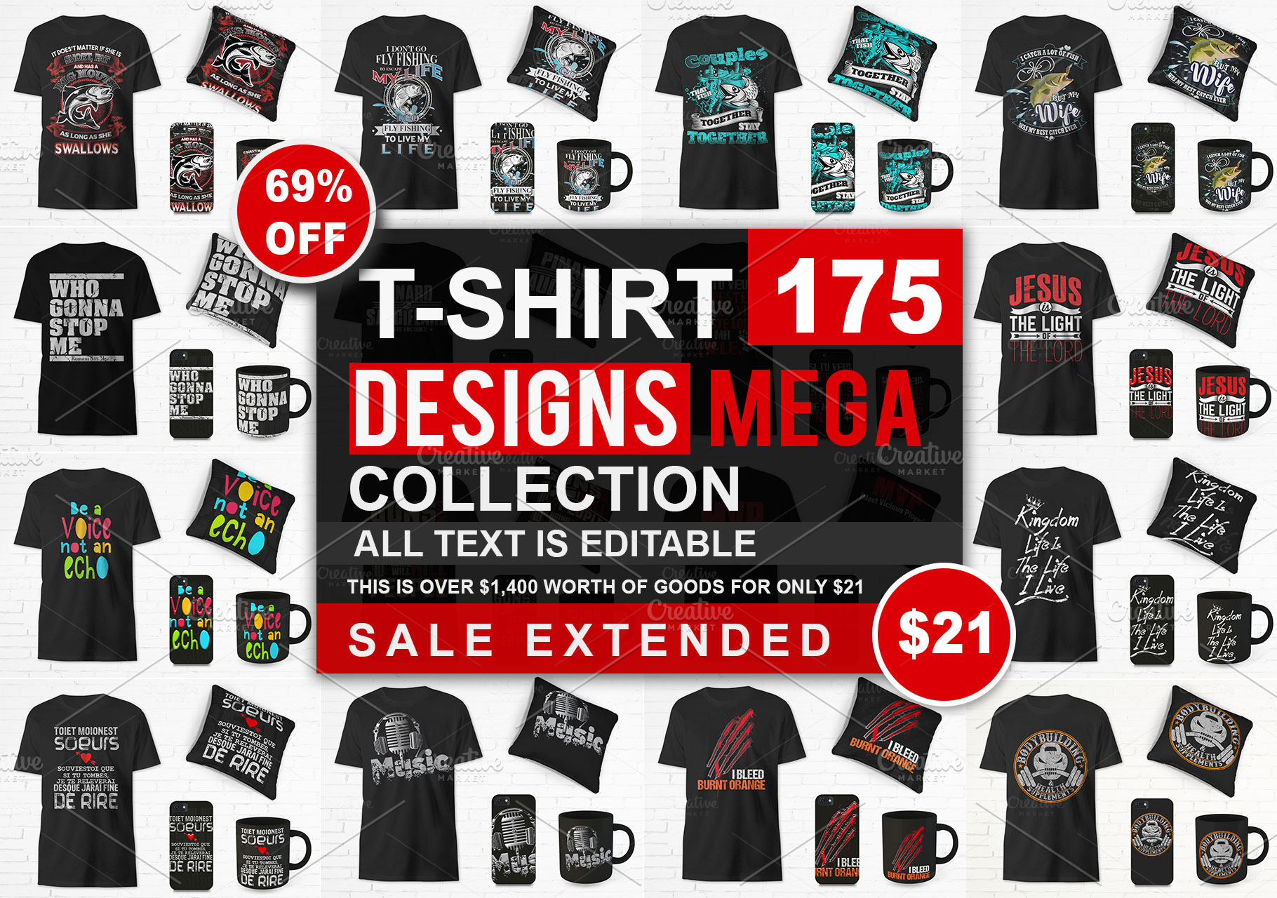 T Shirt Designs Mega Collection Pre Designed Photoshop Graphics Creative Market