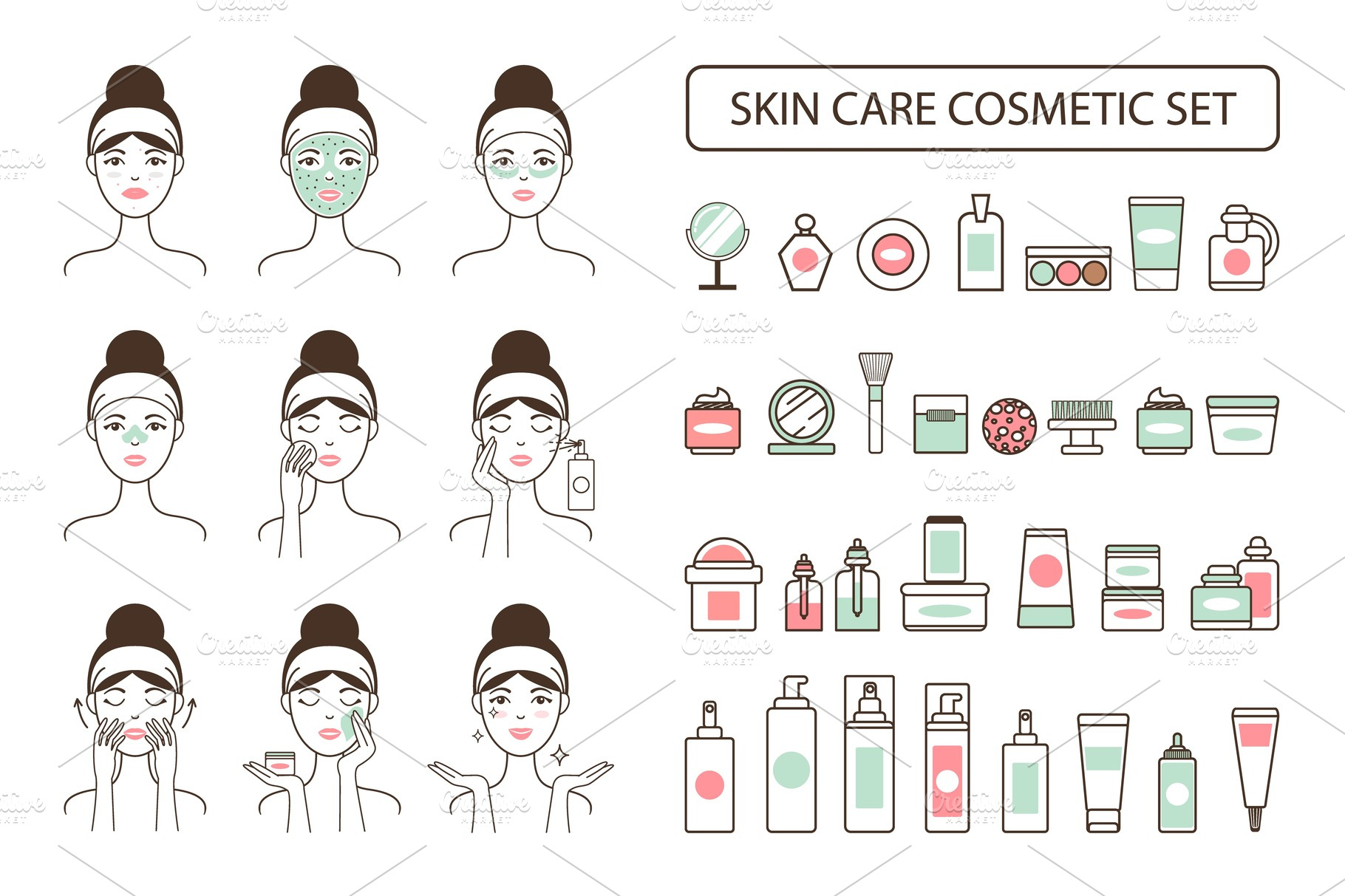 skin-care-cosmetic-set-on-promo-poster-with-woman-pre-designed-vector