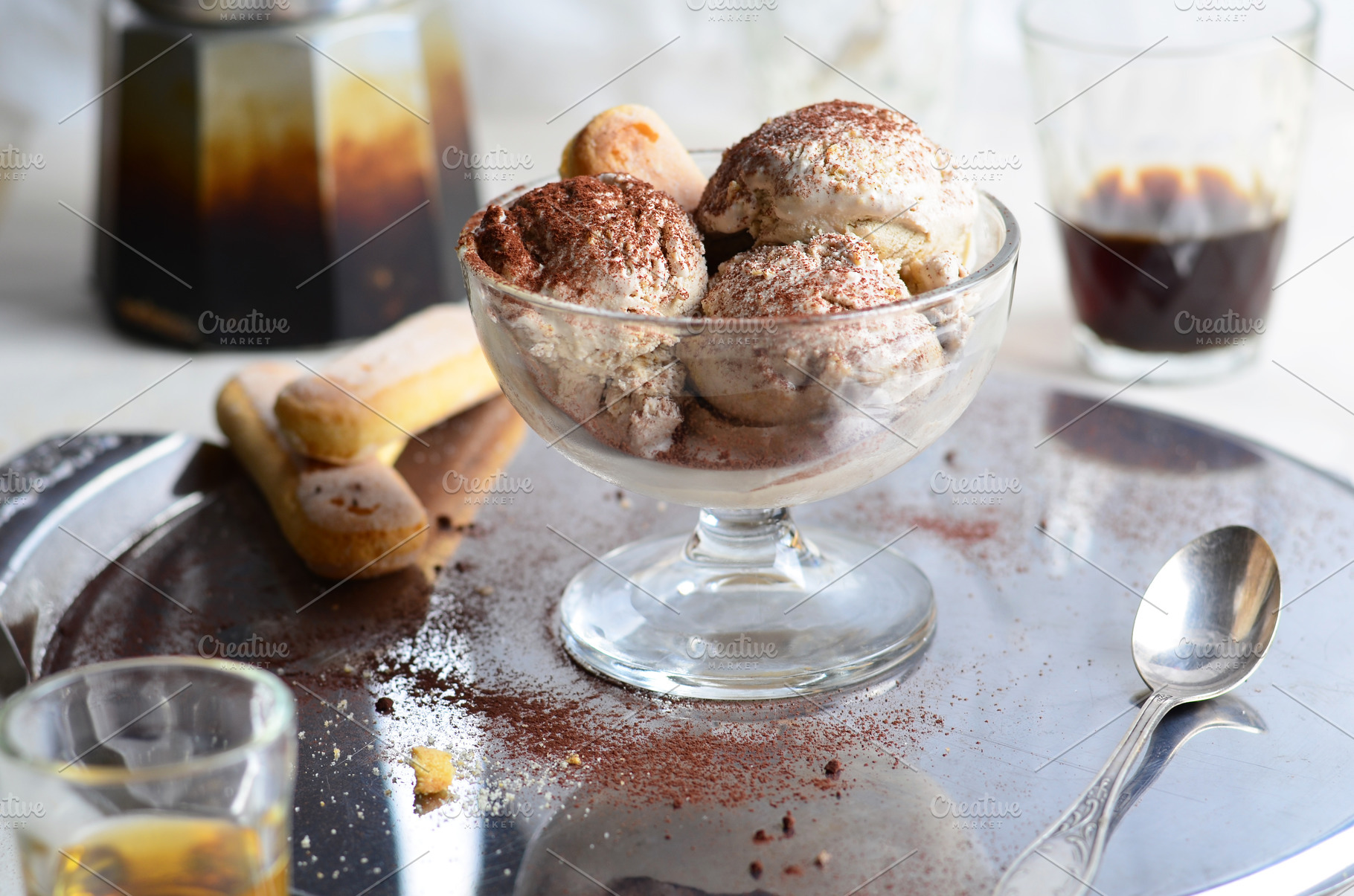 Tiramisu Icecream On Bright Background Stock Photo Containing Alcohol And High Quality Food Images Creative Market