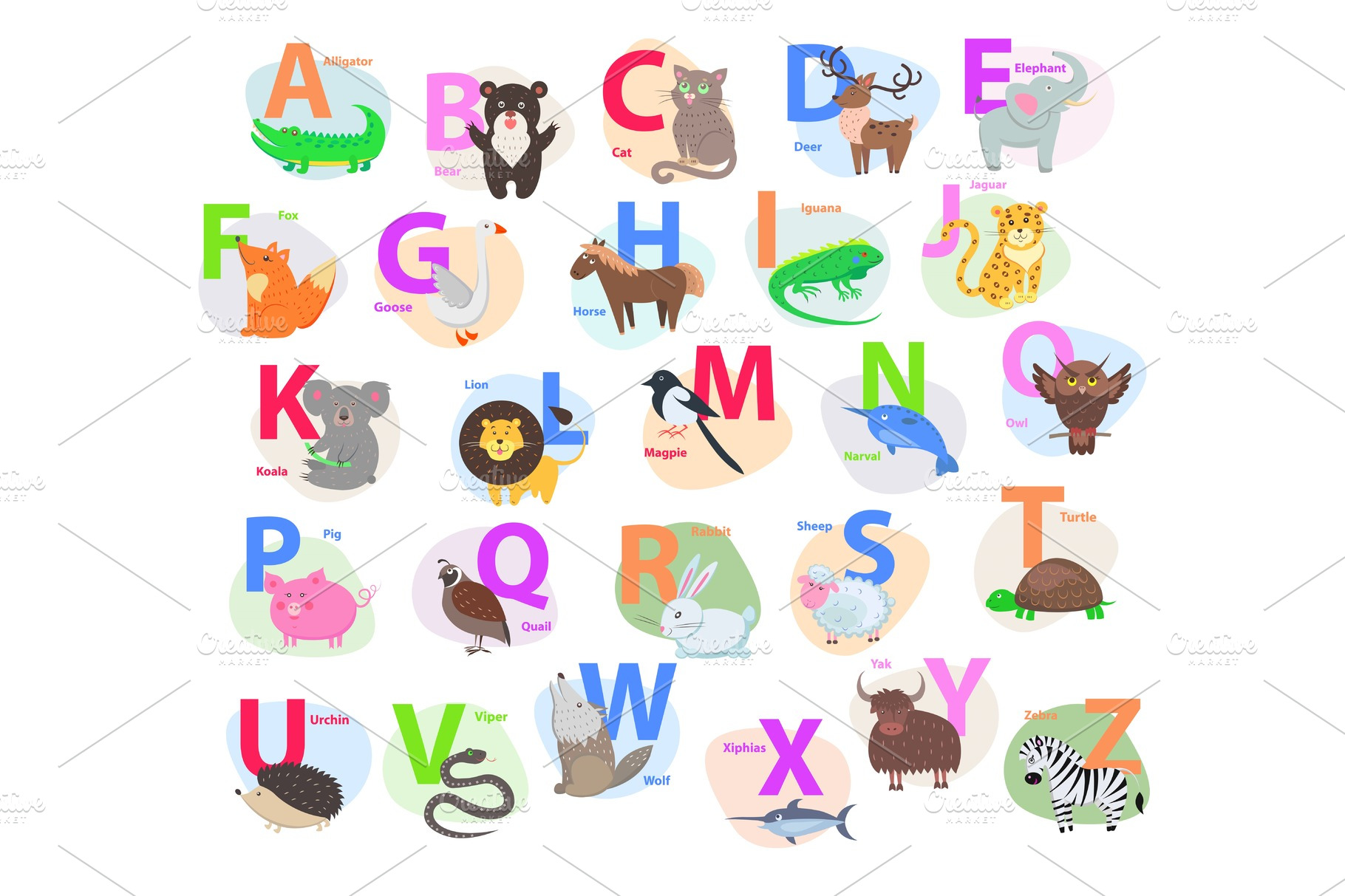 Children ABC with Cute Animals Cartoon Flat Vector | Animal ...