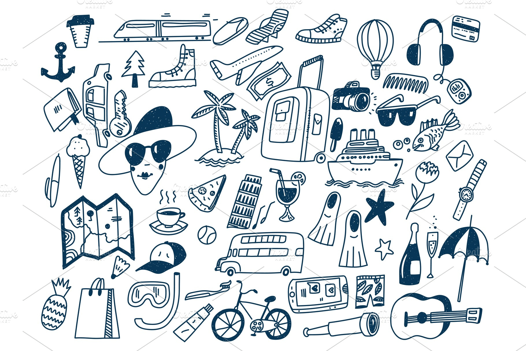 Hand draw doodle travel symbols Tourism and traveling | Graphic Objects ...