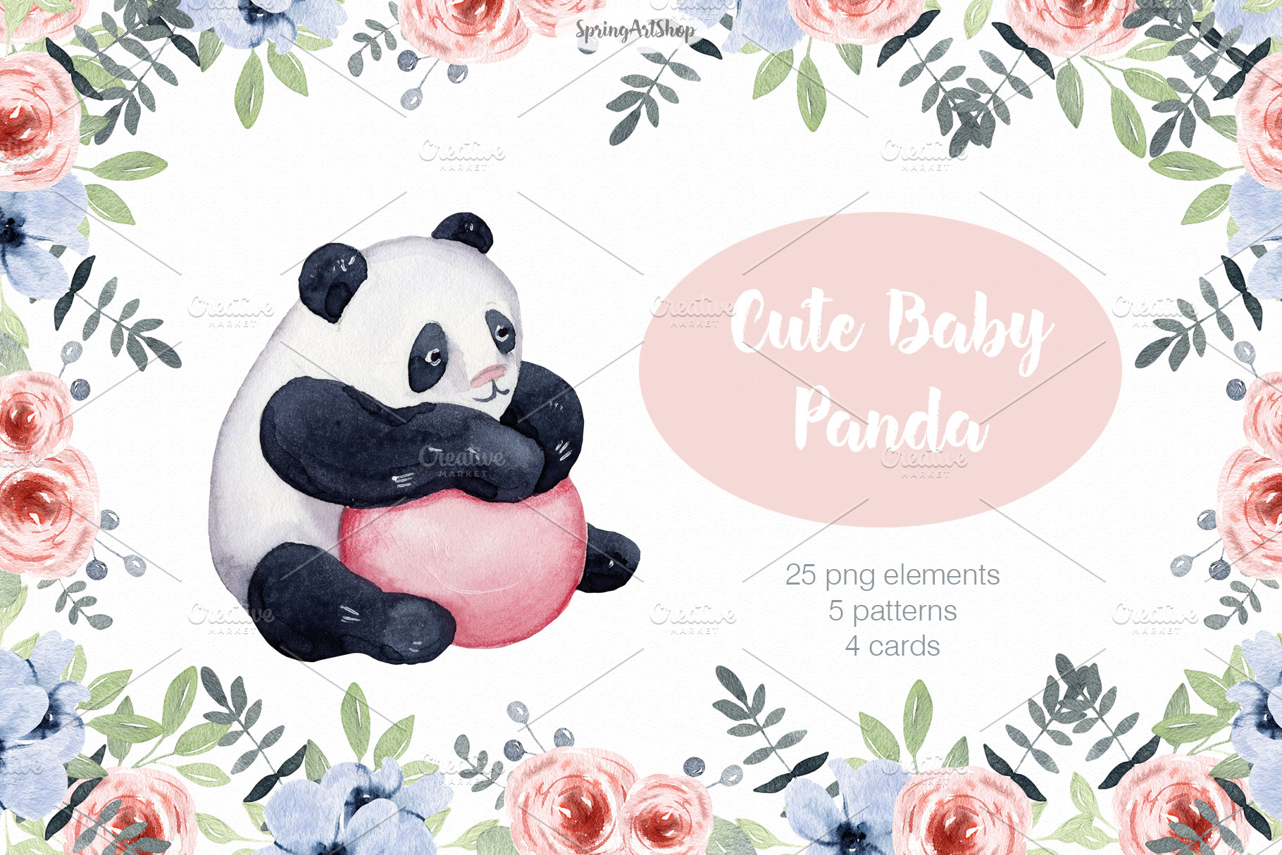 Cute Baby Panda Watercolor Clipart Pre Designed Photoshop Graphics Creative Market