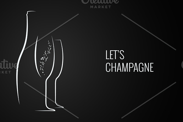 Champagne glass logo on black. | Pre-Designed Illustrator Graphics