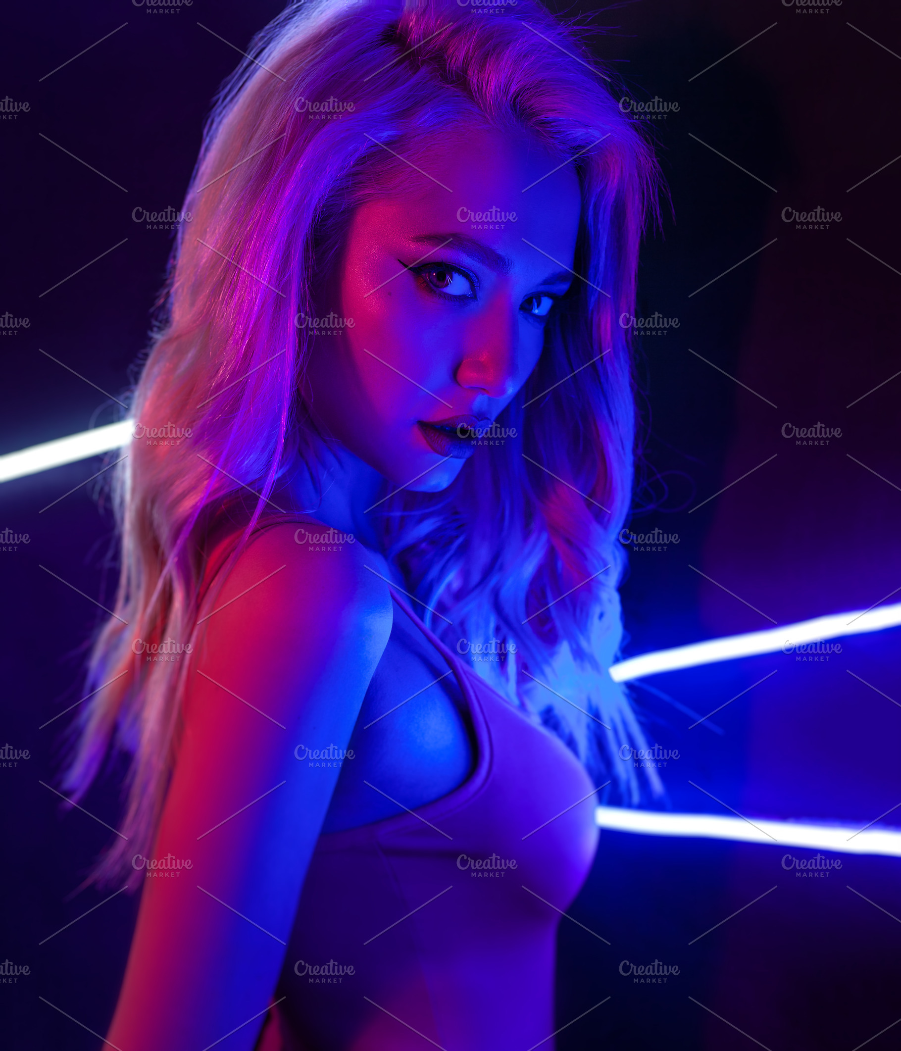 Fashion Art Photo Of Sexy Girl Dressed In Black In The Night Club