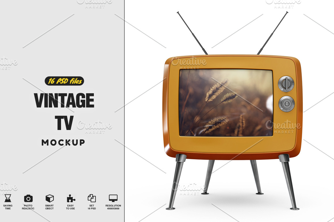 Download Vintage Tv Mockup Creative Photoshop Templates Creative Market