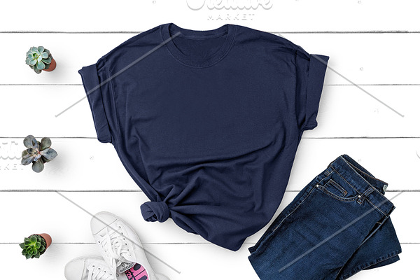 Download Gildan T Shirt Mockup Blue Dusk Creative Product Mockups Creative Market