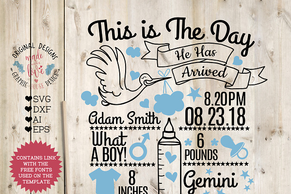 Download Baby Boy Birth Announcement Chart Pre Designed Illustrator Graphics Creative Market PSD Mockup Templates