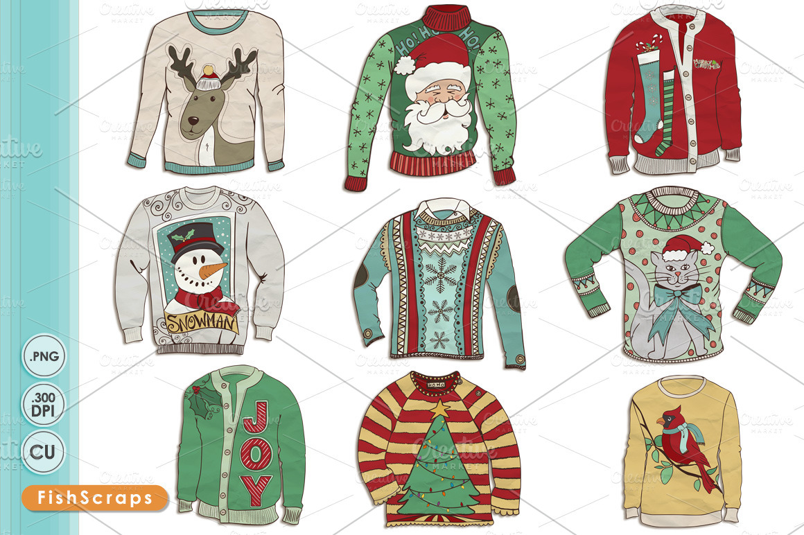 Ugly Christmas Sweater Clip Art | Illustrations ~ Creative Market