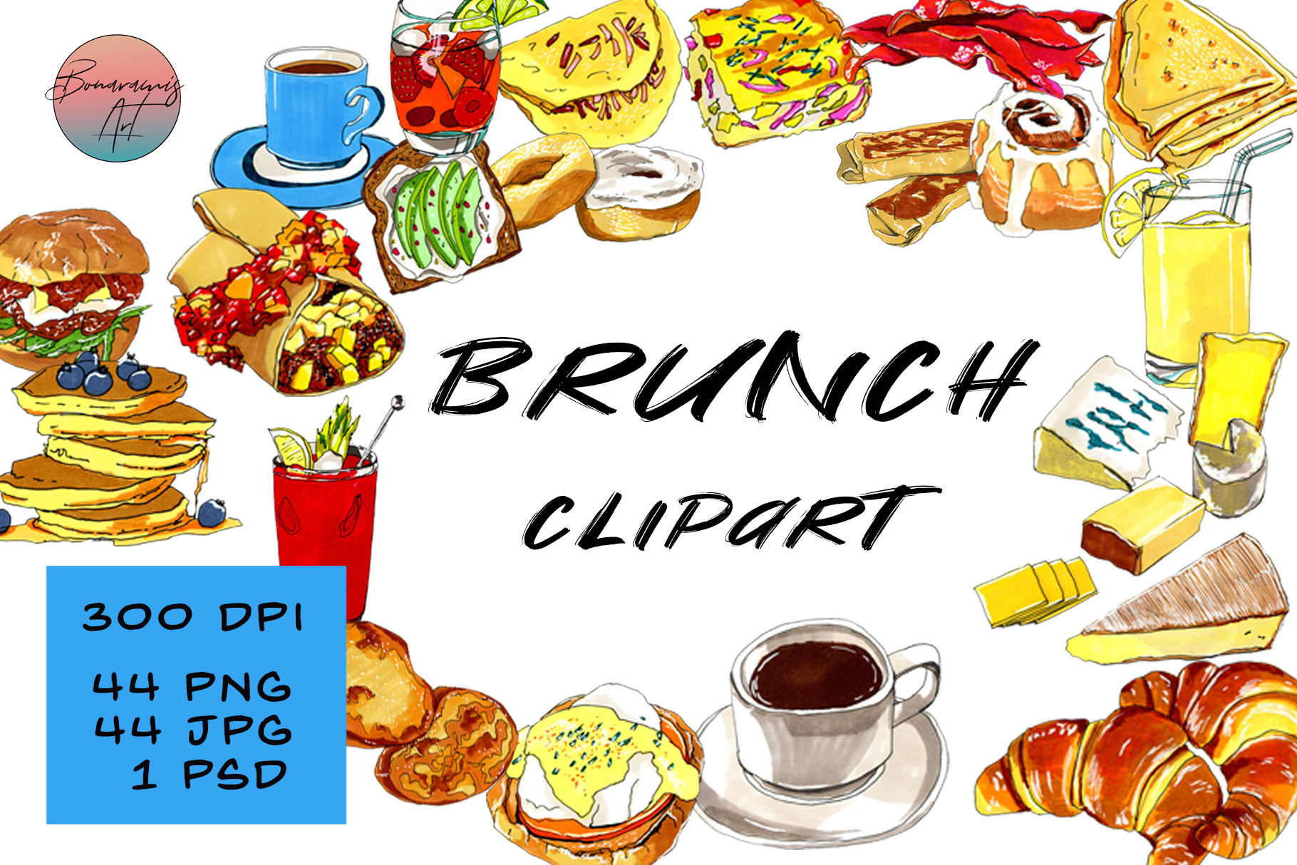 Brunch Illustrations Clipart | Creative Market