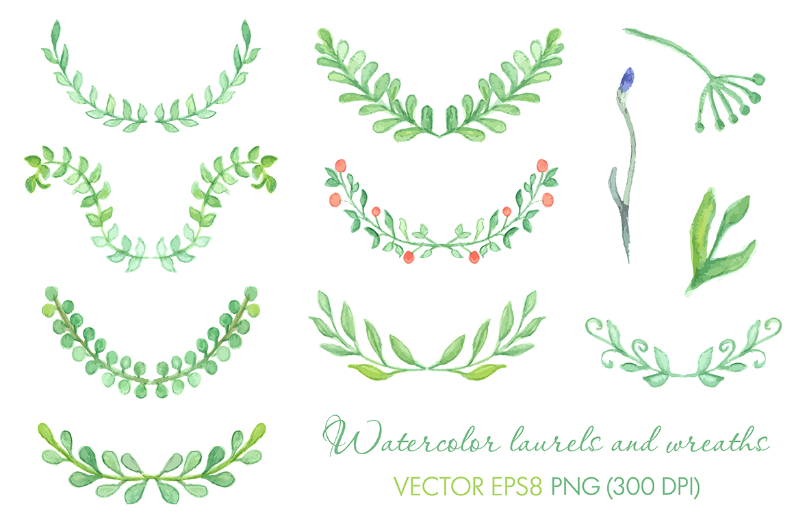 Watercolor laurels and wreaths set | Illustrator Graphics ~ Creative Market