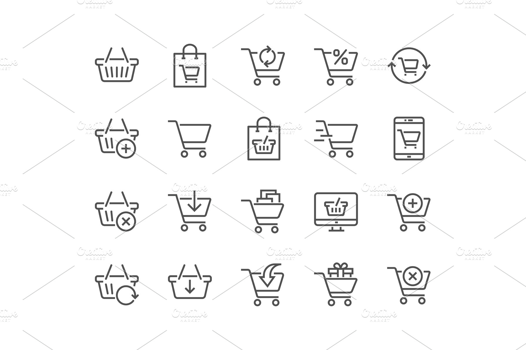 Line Shopping Cart Icons | Technology Illustrations ~ Creative Market