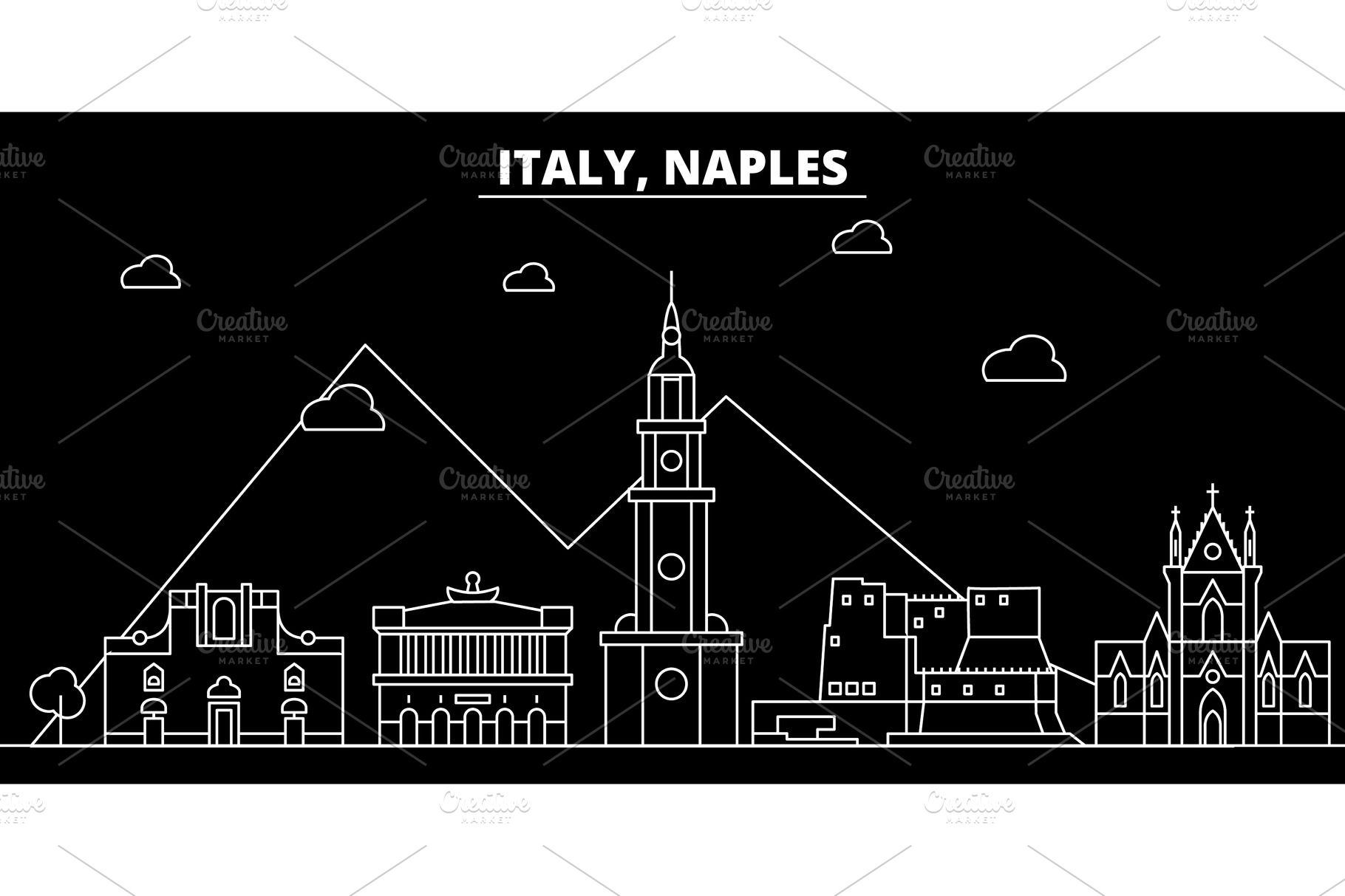 Naples Silhouette Skyline Italy Naples Vector City Italian Linear