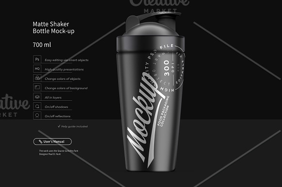 Download Matte Shaker Bottle Mock Up 700 Ml Creative Photoshop Templates Creative Market