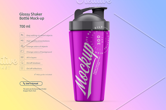 Download Glossy Shaker Bottle Mock Up 700 Ml Creative Photoshop Templates Creative Market