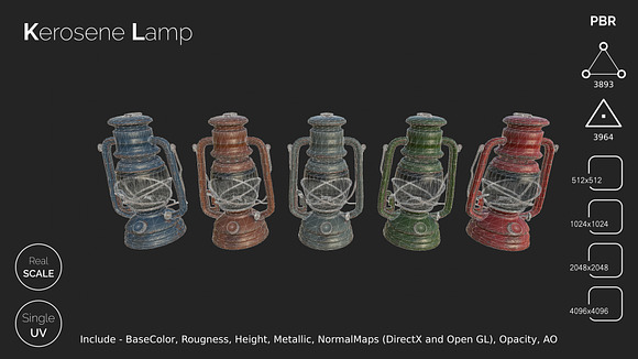 3D model Old Lamp Kerosene - 5 Texture Sets - PBR - Game Ready VR / AR /  low-poly