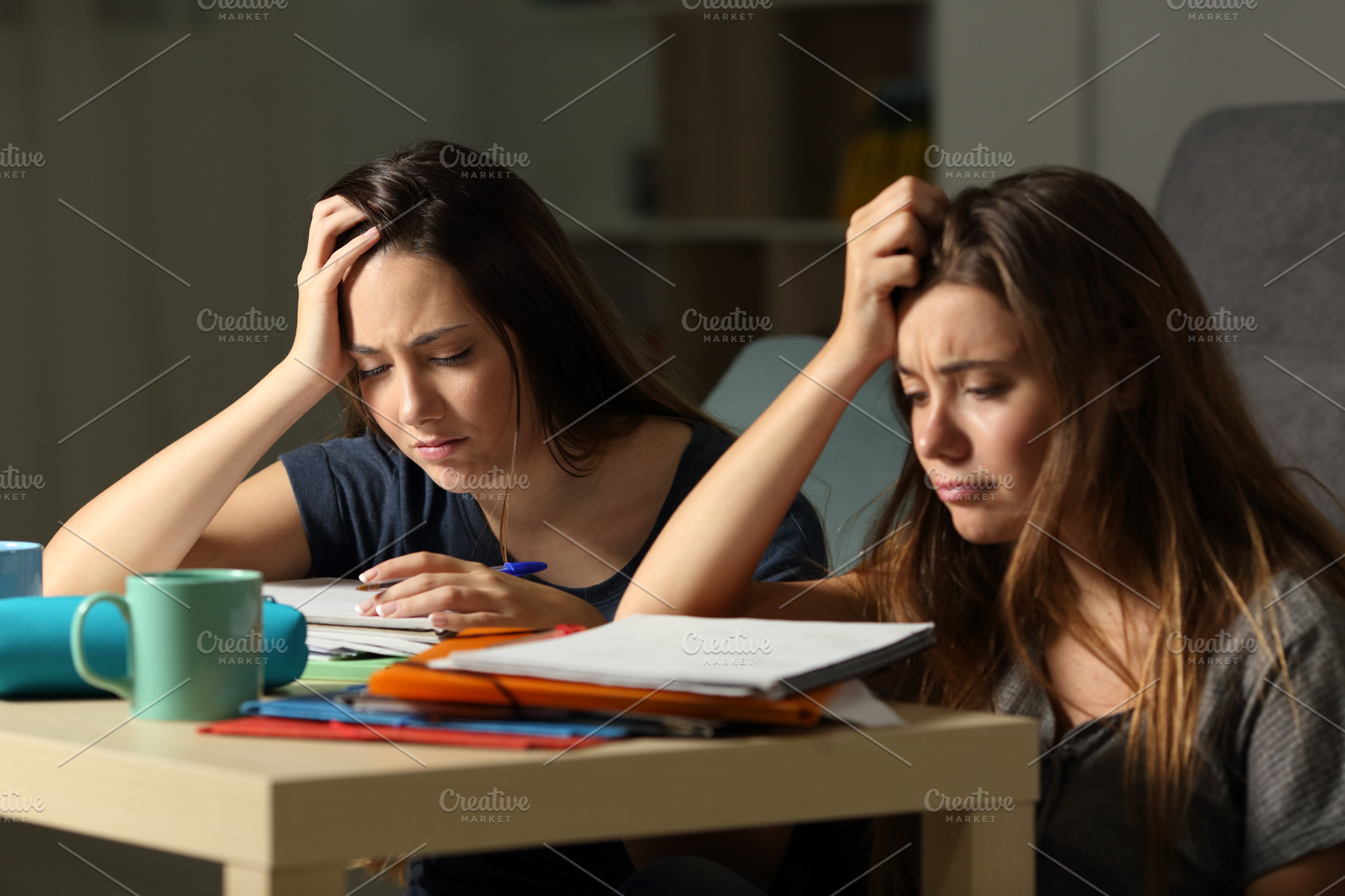 Frustrated Students Studying Hard Education Stock Photos Creative