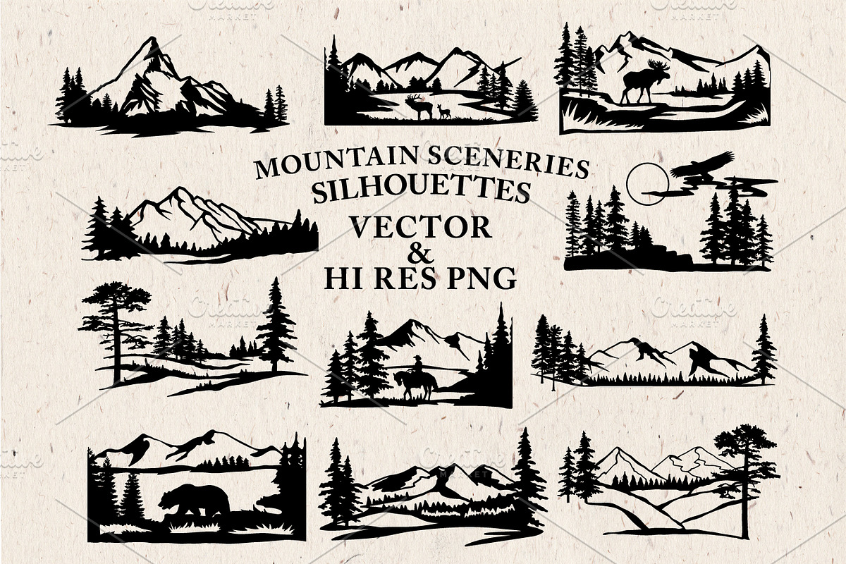 Mountain Sceneries Vector Pack 1 | Pre-Designed Illustrator Graphics