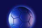 Blue soccer ball on blue background in technology concept. 3d