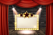 Wooden stage with red curtain | Graphics ~ Creative Market