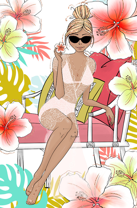 Tropical Summer Girls Clip Art - Design Cuts