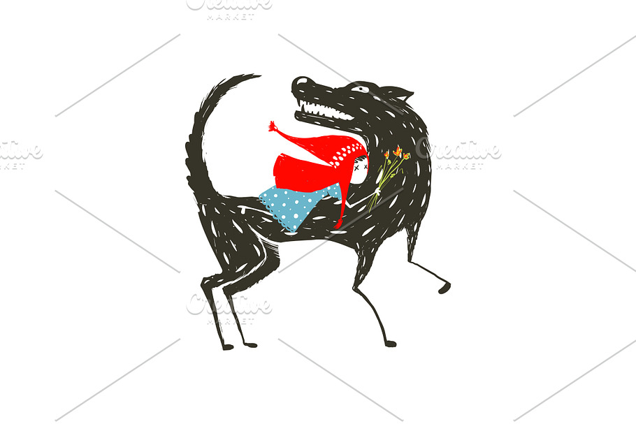 Little Red Riding Hood Loves Wolf | Pre-Designed Illustrator Graphics