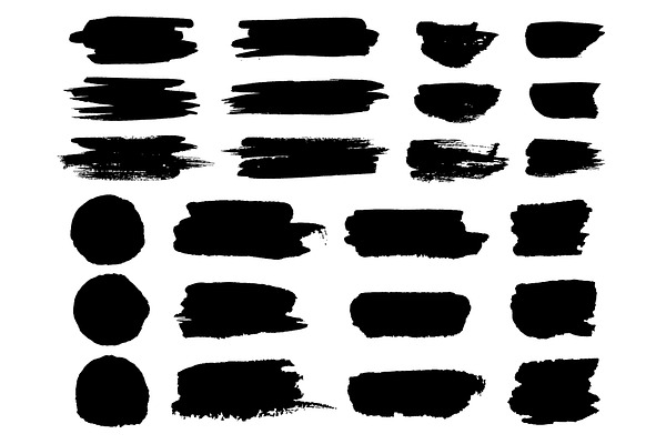 Vector black paint brush spots, highlighter lines or felt-tip pen ...