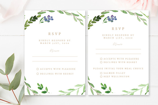 Greenery Wedding Rsvp Cards Creative Photoshop Templates Creative Market