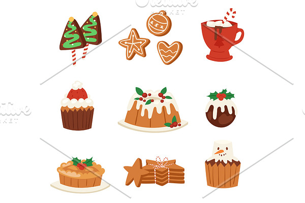 Christmas food vector desserts holiday decoration xmas family diner sweet celebration meal