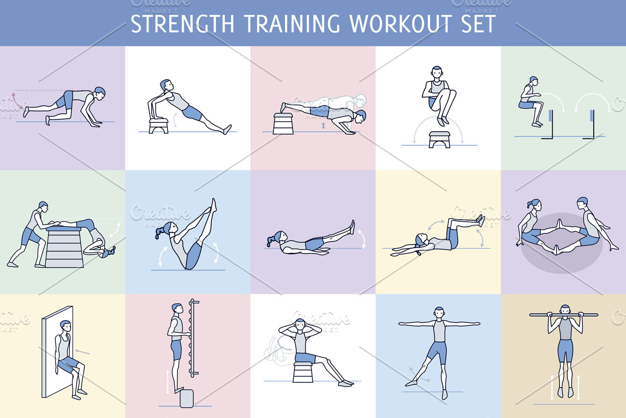 Strength Training Workout Set Pre Designed Photoshop Graphics Creative Market