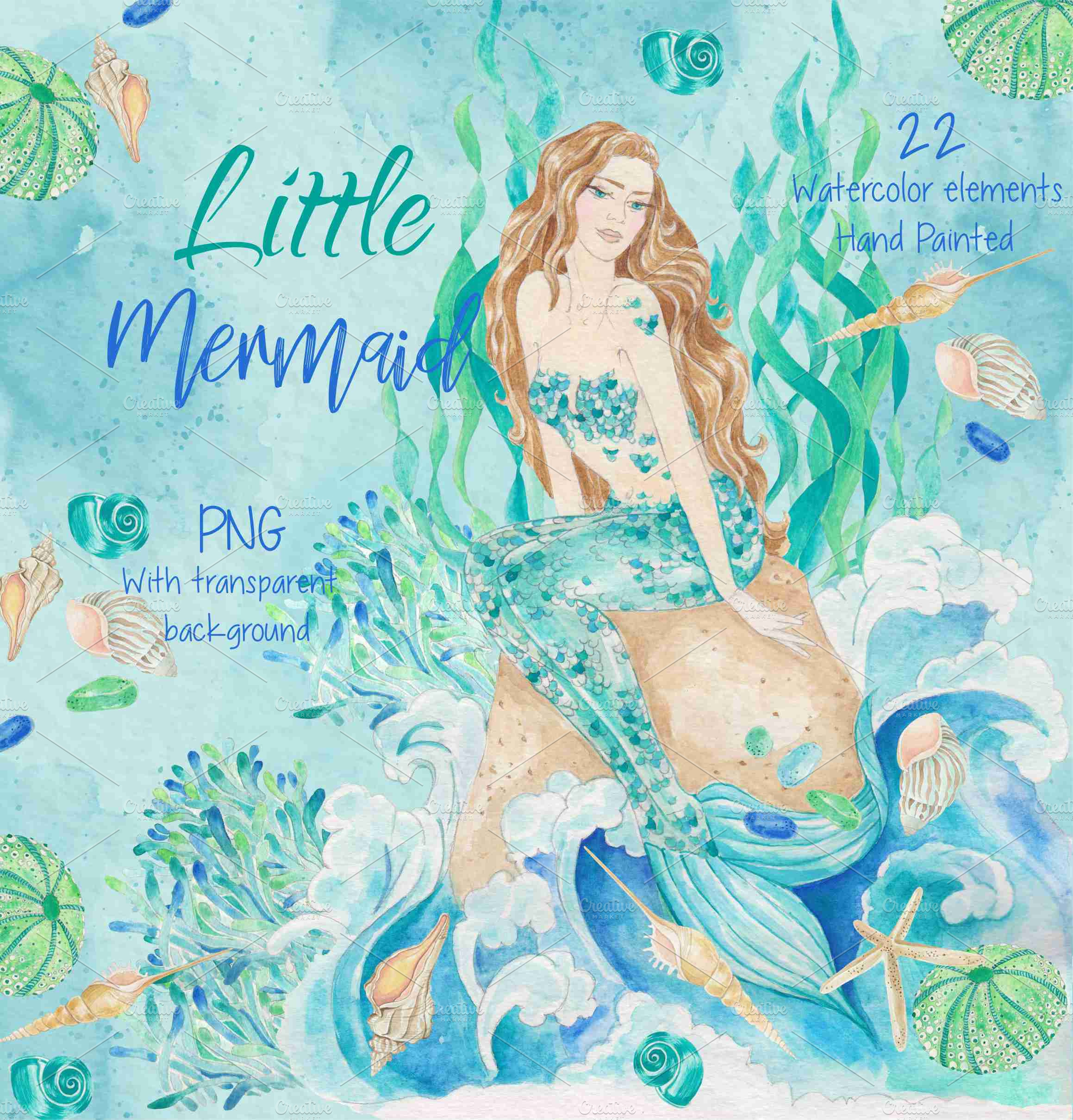 Watercolor clip art Mermaid | Photoshop Templates ~ Creative Market