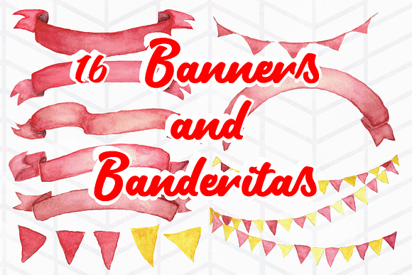 16 watercolor banners and banderitas pre designed photoshop graphics creative market 16 watercolor banners and banderitas