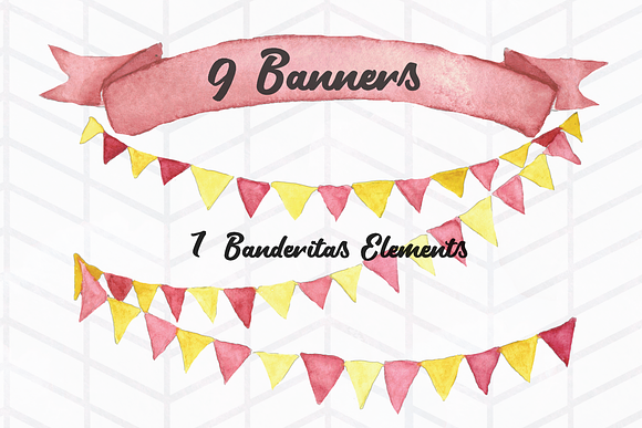 16 watercolor banners and banderitas pre designed photoshop graphics creative market 16 watercolor banners and banderitas