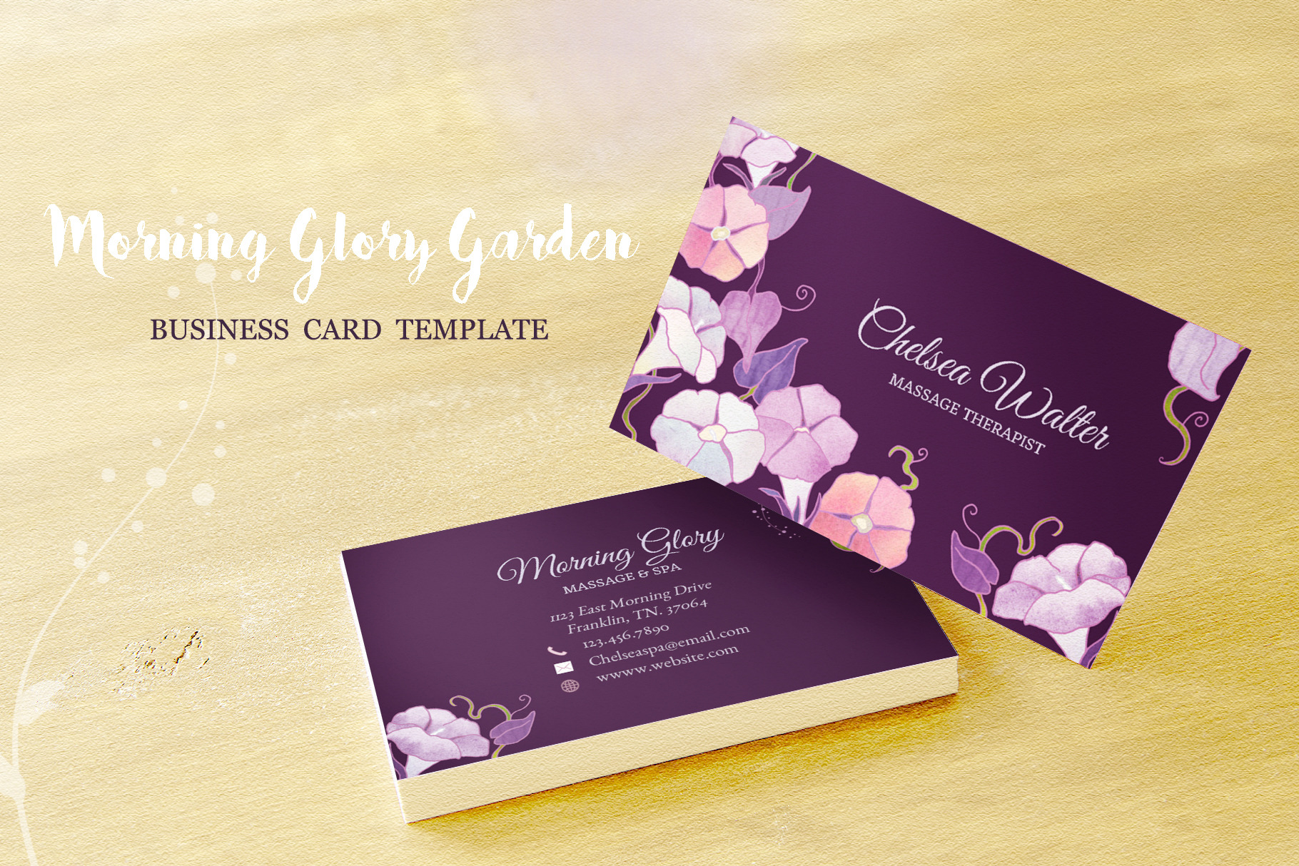 Morning Glory Business Card Template  Creative Photoshop With Regard To Massage Therapy Business Card Templates