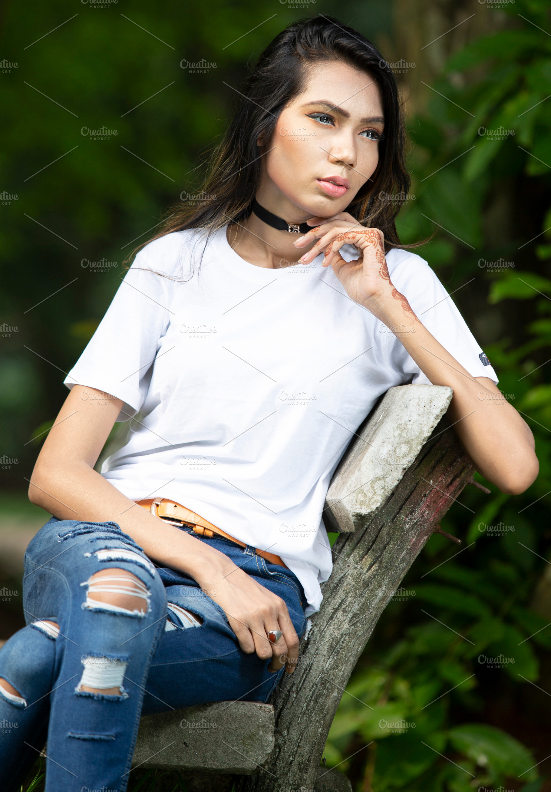 Download Young female model in white t shirt stock photo containing t shirt and mockups | High-Quality ...