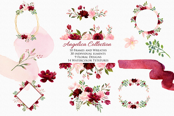 Download Blush Burgundy Watercolor Clip Art Pre Designed Photoshop Graphics Creative Market