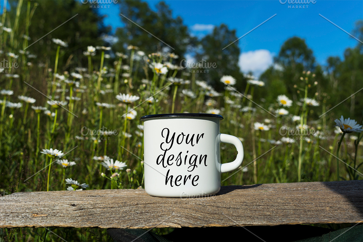 White campfire enamel mug mockup | Creative Photoshop Templates ~ Creative Market