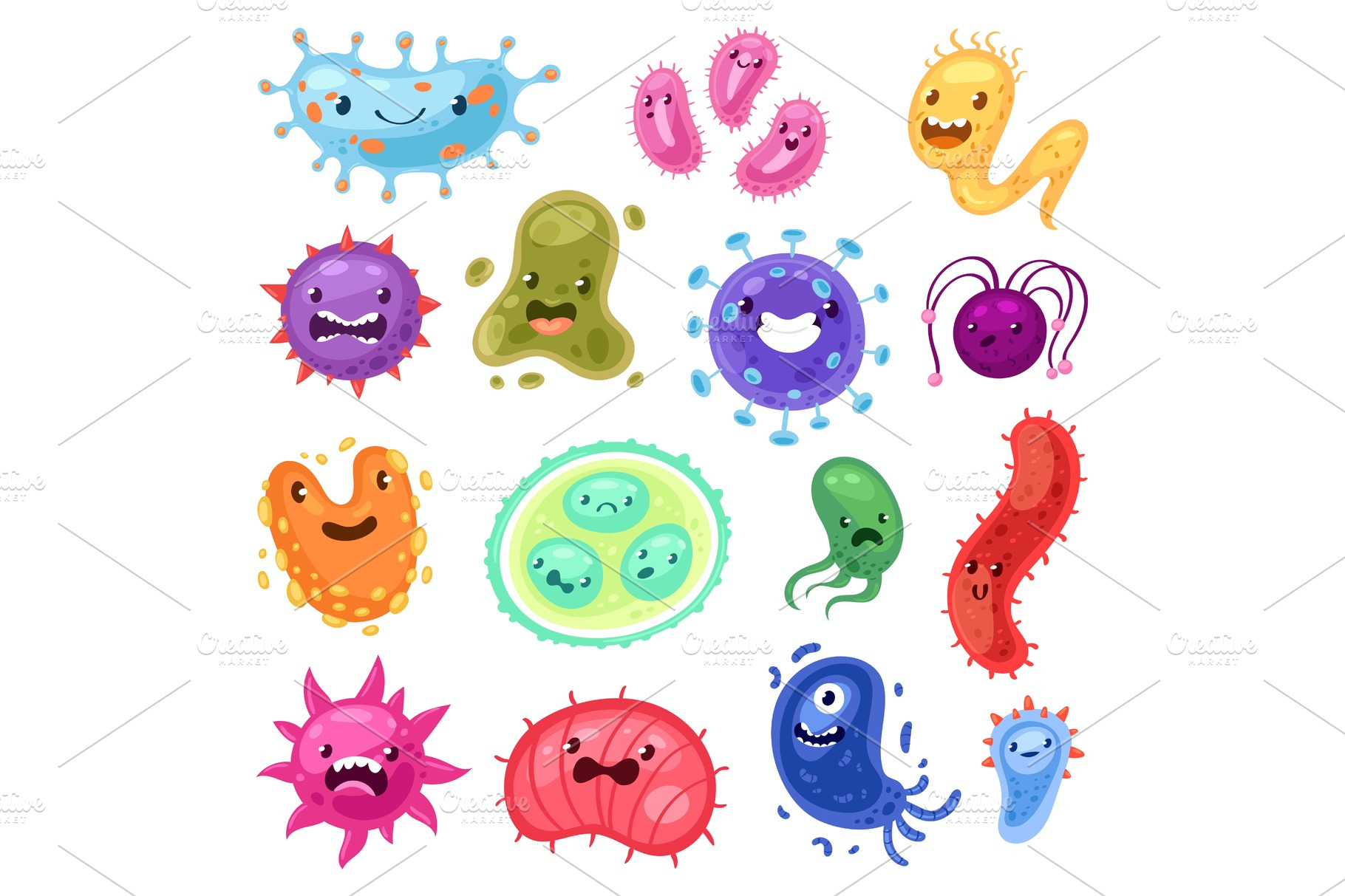 Viruses vector cartoon bacteria Graphic Objects Creative Market