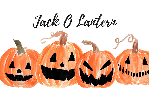 Watercolor Jack O Lantern Clipart Pre Designed Photoshop Graphics Creative Market