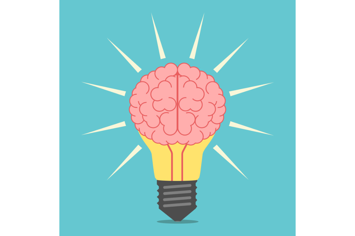 Light bulb with brain PreDesigned Illustrator Graphics Creative Market