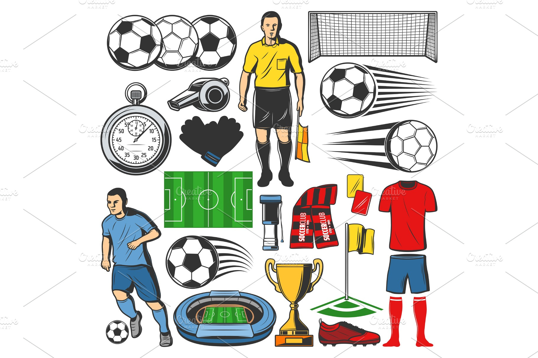 Vector items of football or soccer | Pre-Designed Vector Graphics