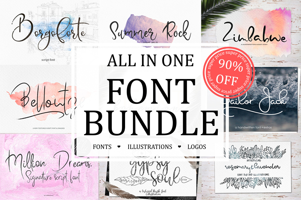 Font Bundle Sale+illustrations,logos | Script Fonts ~ Creative Market